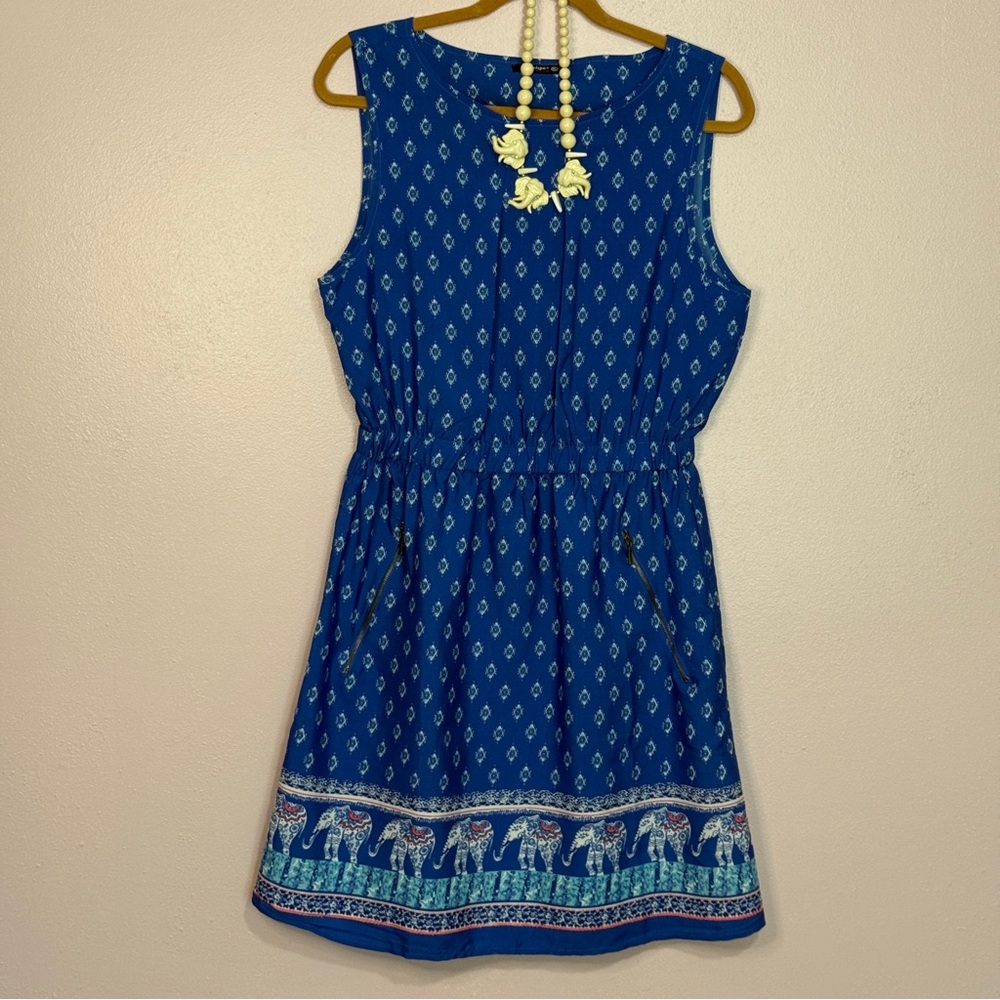 Indulge Blue & White Elephant Patterned Dress